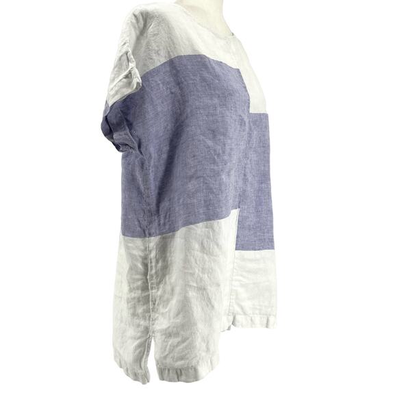 J. Jill Pure Linen Blue White Colorblock oversized tunic top (M) - Picture 4 of 6